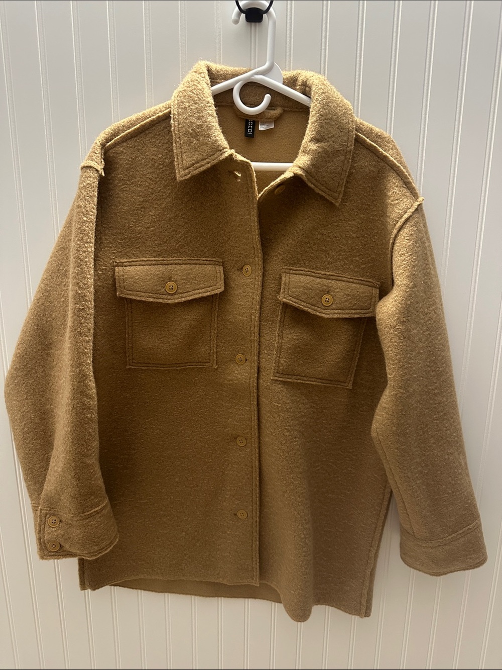 H&M Camel Teddy Shacket Jacket Size M Button Front Oversized NWOT